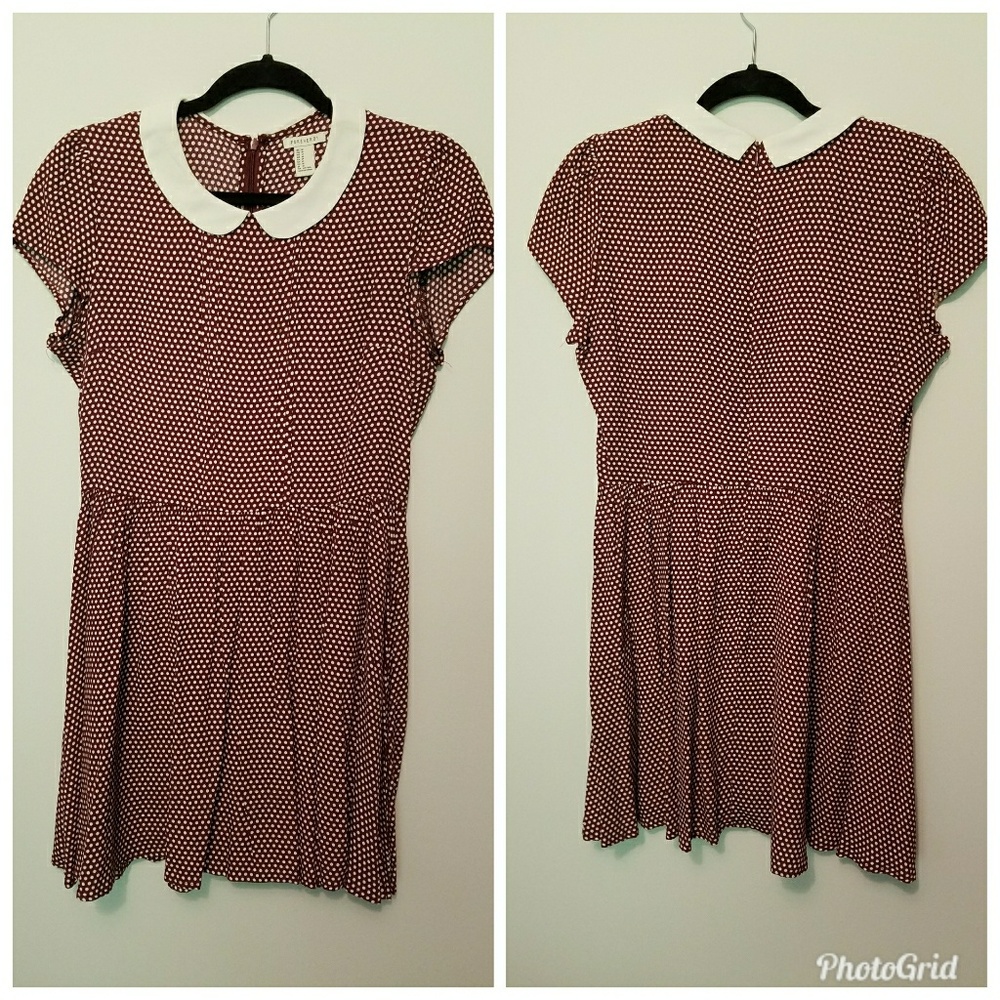 Burgundy baby doll dress with polka dots